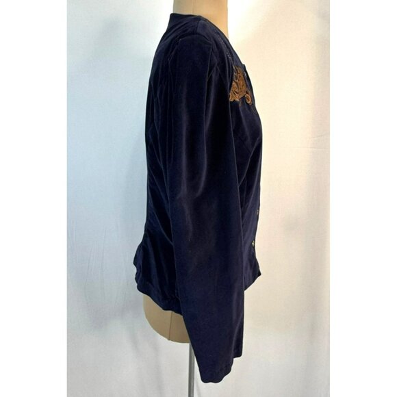 Vintage 80's Plaza South Blue Embroidered Velvet Button-Up Jacket Womens Size 12 - Picture 5 of 11